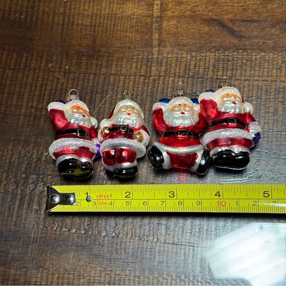 Santa Clause Ornaments Vintage Michaels Glass Christmas Tree Set of 4 Miniature - Picture 5 of 12